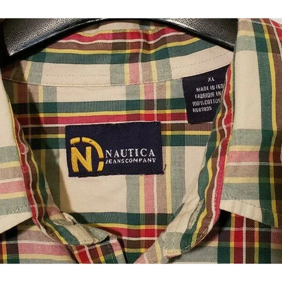 Nautica Jeans Company Y2K Mens XL Plaid LS Button Down Shirt EUC 100% Cotton - Picture 4 of 9